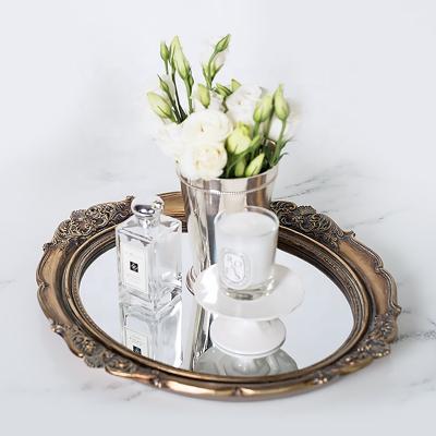 China Luxury Round Candle Wedding Gold Chocolate Set Tray Mirror Resin Serving Trays With Handles Decorations Home Vanity Tray For Perfume for sale