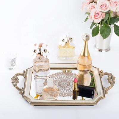 China Luxury Gold Party Wedding Food Chocolate Serving Tray With Handles Around Serving Trays Set Nordic Decor Vanity Mirror Tray for sale