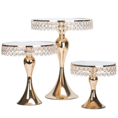 China Gold Disposable Crystal Decorating Mirror Beaded Cake Stand For Wedding Metal Party Decoration Cup Cake Stand Set Silver Dessert Stand for sale