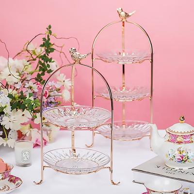 China Round 2 3 Tier Disposable Crystal Birdcage Gold Metal Glass Wedding Cake Stand Silver Decorating Acrylic Cup Cake Stand Set Display for sale