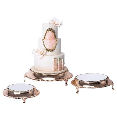 China European Disposable Gold Mirror Wedding Cake Stand Set Birthday Party Afternoon Tea Metal Silver Round Cup Cake Display Stand Decoration for sale