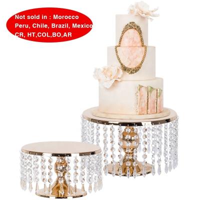 China Contemporary Silver Gold Mirror Cake Stand Wedding Decorations Supplies Set Acrylic Metal Dessert Stand With Hanging Crystals Party Decor for sale