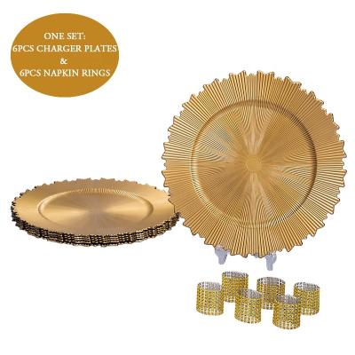 China Disposable Elegant Round Christmas Decorate Gold Rim Charger Dish Wholesale Crystal Silver Bead Plastic Cheap Wedding Dishes for sale