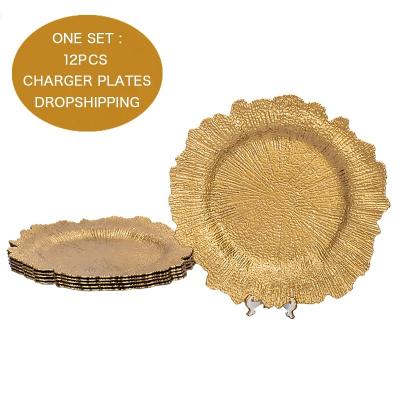 China Viable Luxury Plastic Pink Gold Rim Charger Dishes Sets Cheap Event Gold Reef Charger Dish Silver Wedding Decoration Dinner Wholesale for sale