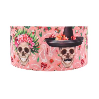 China Fashion Design New Arrival Skull Pattern Halloween Style Garment Custom Viable Printed Logo Ribbon Viable Wholesale Accessories for sale