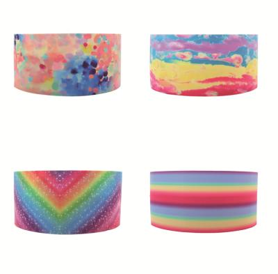 China Wholesale Hot Selling Sustainable Fashion New Arrival Rainbow Color Mixing Printing Polyester DIY Accessories Custom Single Faced Ribbon for sale