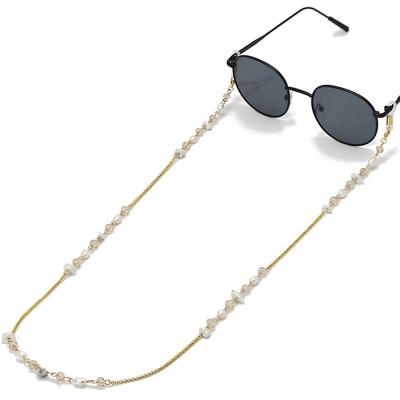 China Simple Style 18K Real Real Gold Plated Glasses Chain Stone Water Pearl Face-Mask Chain for sale