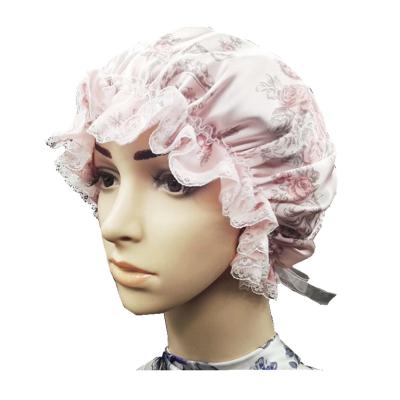 China Lace Decoration With Tie Silk Lace Hair Hood Night Sleep Hat With Adjustable Tie for sale