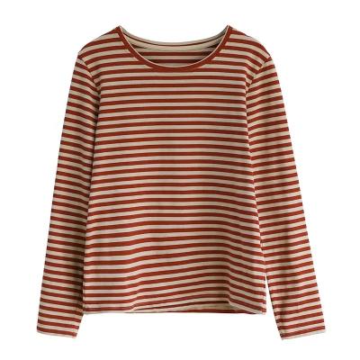 China New Style Classic Red Women's Basic T-shirt Cotton Anti-wrinkle Stripe Clothing Autumn Winter for sale