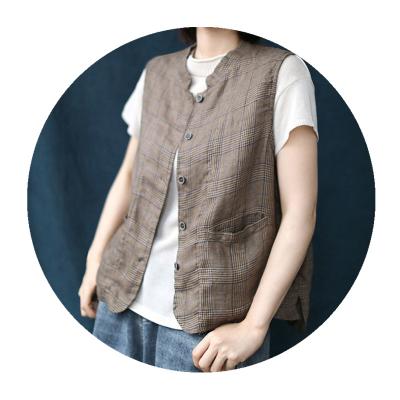 China Jacquard Breathable Canvas Vest For Women Stand Collar Check Canvas Vests for sale