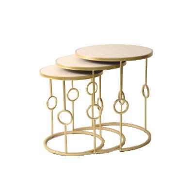 China The other living room gold modern fashion home furniture factory arts PU leather side table set of three for sale