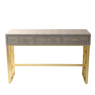 China Fashion Gold Modern Design Bedroom Furniture Home Factory Storage Arts PU Metal Three Drawers Leather Console Table for sale