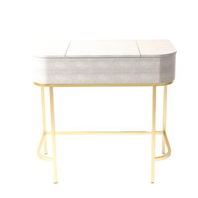 China Modern Fashion Gold Leather Bedroom Furniture Home Factory Arts Mirror Dress Table Leather Console Table PU Metal Mirror Leather Dressing Table for sale