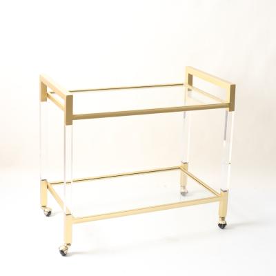 China (Other)Arts Factory Home Furniture Adjustable Modern Gold Glass Mobile Metal Drinks Dining Car Trolley With Wheels for sale