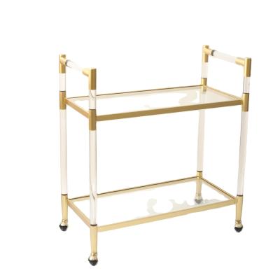 China (Other)Arts Factory Home Furniture Adjustable Modern Gold Glass Mobile Metal Drinks Dining Car Trolley With Wheels for sale