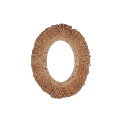 China Hotel Minimalist Golden Bamboo Oval Handmade Mirror Oval Handmade Mirror Indoor Home Factory Arts Rustic Style 60x2.5x75CM for sale