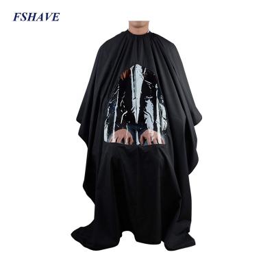 China Durable Salon Cape Polyester Hair Cutting Apron Barber Hair Cutting Cape With Window Black for sale