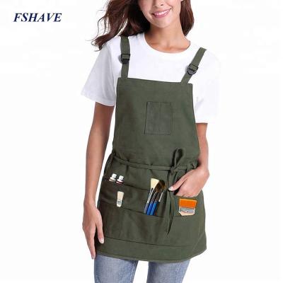 China Durable Canvas Art Apron for Paint Shop Garden with Pockets for Women Men Forest Green Florist Apron for sale