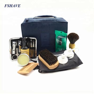 China Barber Luxury FUSHENG Double Triple Edge Men's Blade Razor Set Shaving Safety Nail Set With Premium Blade And Grooming Bag for sale