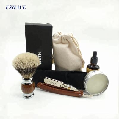 China Twin Badger Shaving Brush Barber Straight Razor Kit Pure Blade and Double Edge Safety Razor Set for sale