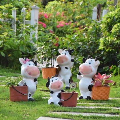 China Cute White Resin Cow Planter Pots From Europe for sale