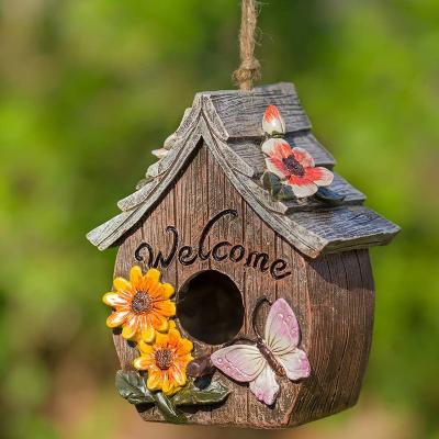 China Custom Europe Butterfly and Flowers Welcome Decorative Hand Painted Bird House for sale