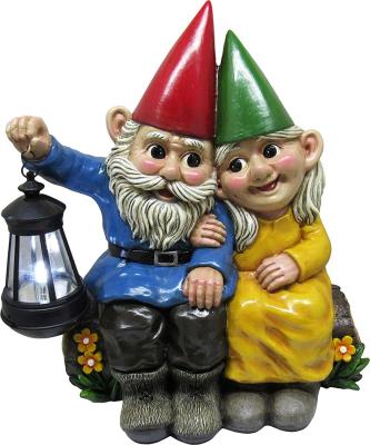 China Europe Garden Gnome Couple Solar Lantern For Indoor Outdoor Garden Decor for sale