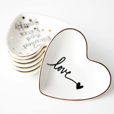 China Europe Best Seller Ceramic Heart Shape Ring Dish Holder Jewelry Tray for sale