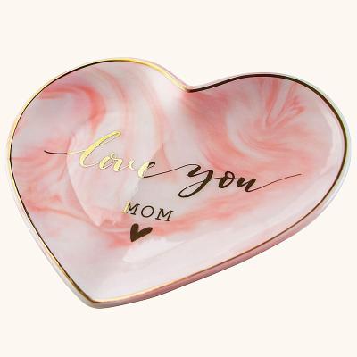 China Europe Rose Heart Ceramic Jewelry Tray Key Holder Ring Dish for sale