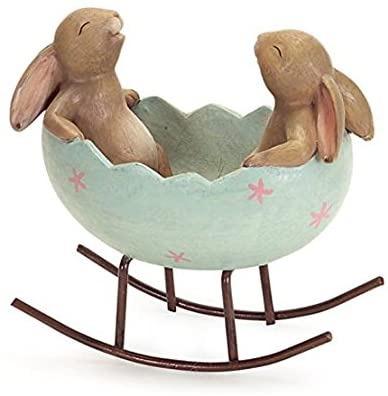 China Europe Laughing Bunny Rabbits Rocking in an Easter Egg Cradle Spring Easter Decoration for sale