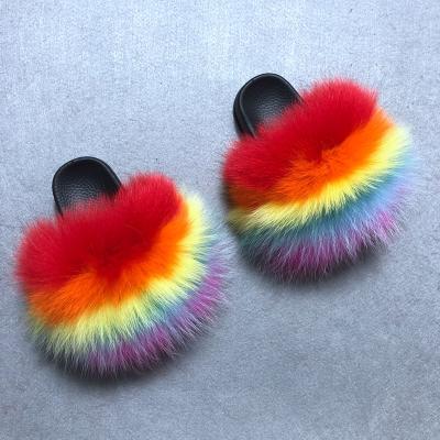 China Fashion Trend Girl's Plush Fur Slides Outdoor Slipper Sandal Raccon Slippers Soft Lovely Fur Furry Bedroom For Kids for sale