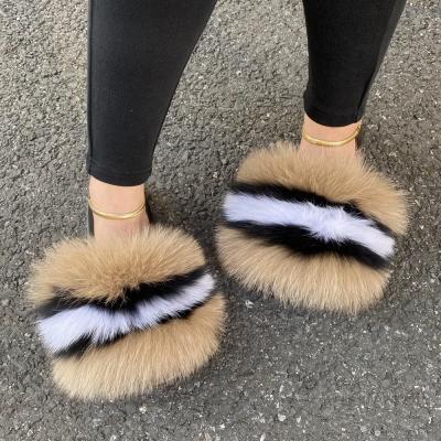 China Fashion Trend Women Female Furry Shoes Spring Real Fur Slippers Women Fuzzy Slippers Real Fur Slides Fox Fur Summer for sale