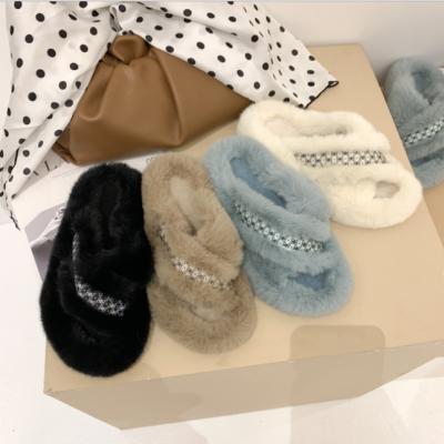 China Fashion Trend Drop Shipping Comfortable Fluffy Indoor Plus Size Fur Slides Non-Slip Slipper for sale