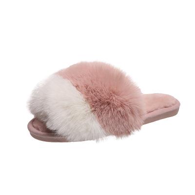 China CUSHIONING 2021 autumn and winter new fashion color matching plush flat slippers quilted cotton slippers for sale