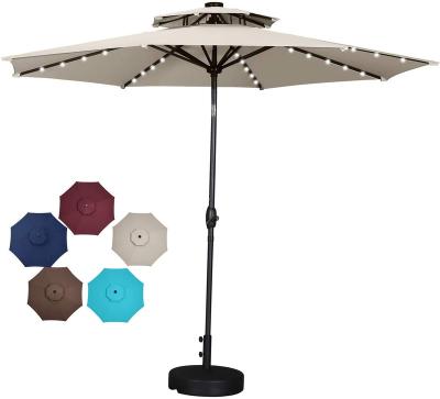 China Modern Factory Price Table Top Outdoor Market Double Umbrella With Solar Lights for sale