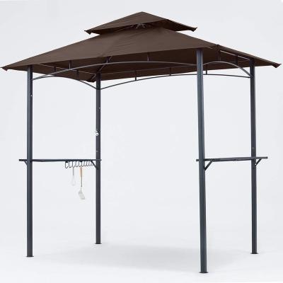 China Polyester Brown Outdoor Double Tier Canopy Oxford Barbecue Grill Gazebo With Table for sale