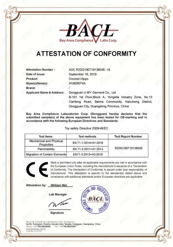 CE - Dongguan U-My Garment Co., Ltd.