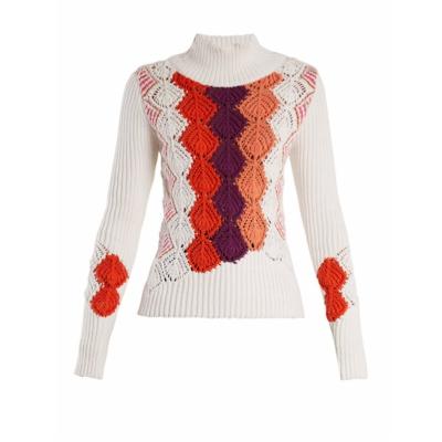 China High Quality Breathable Ribbed Crochet Panel Knit Cotton Blend Sweater For Women for sale