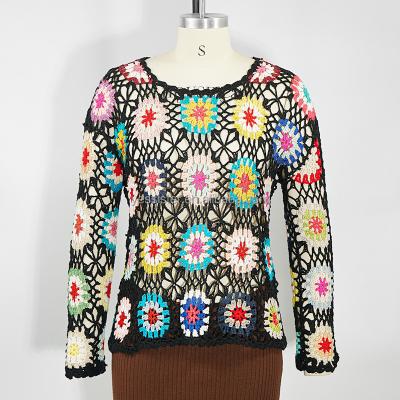 China 2022 Anti-wrinkle Custom Crochet Colorful Knitting Crochet Crewneck Sweater Women for sale