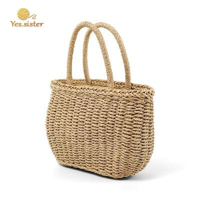 China 100% Handmade Hyacinth Handbag Tote Rattan Straw Eco-friendly Wholesale Women Summer Beach Bags for sale