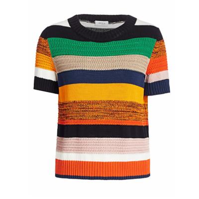 China New Style Breathable Women Sweater Stripe Cotton Crochet Top for sale