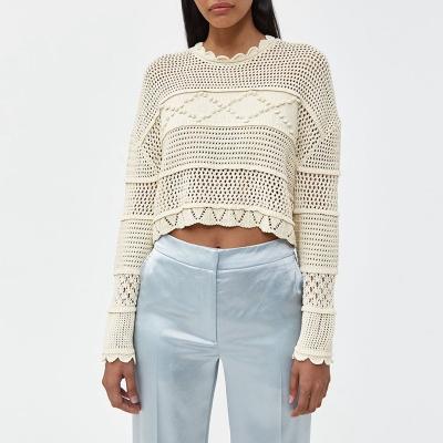 China Breathable Wholesale Crochet Cropped Patch Panel Cotton Sweater for sale