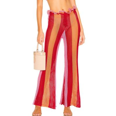 China Fashion Crochet Drawstring Waist Sunset Stripe Women QUICK DRY Long Pants for sale