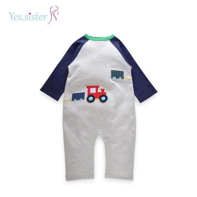 China Cute 100% Cotton Stock Clearance Rugby Applique Organic Boy's Romper Overalls Knit Baby Romper for sale