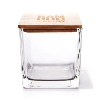 China New Fashion Clear Cube Candle Candle Glass Jar Bottom Right In Place With Lid for sale