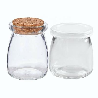 China Good Quality Environmental Friendly Mini Glass Bottles Jar With Cork Lid Pudding Yogurt With Cork And Plastic Lid for sale