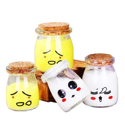 China Wholesale 100ml Mini Eco Friendly Small Pudding Yogurt Candy Jars Glass Bottles With Cork Lid for sale