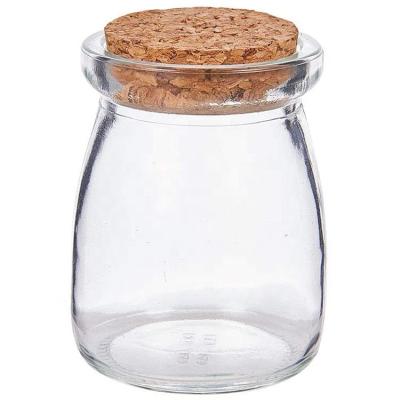 China Wholesale Environmentally Friendly Clear Glass Wide Mouth Pudding Bottle Mink Drink Yogurt Container Jar With Cork Lid for sale