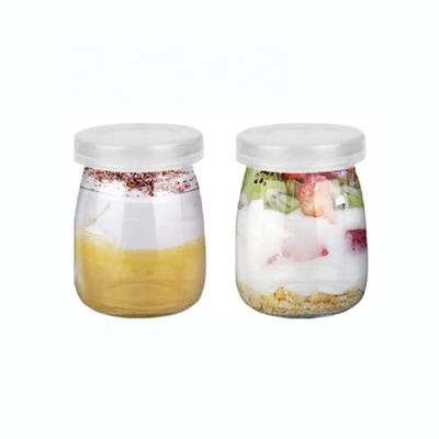 China Wholesale 100ml Environmental Friendly Clear Clear Jam Bottle Yogurt Glass Pudding Empty Jar With Plastic Lid for sale