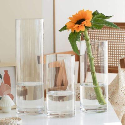 China Eco-friendy wholesale factory supply Nordic large design cheap clear flower home decor wedding cylinder glass vase for sale